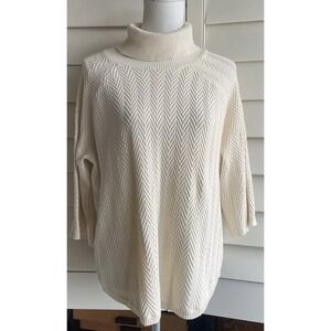 Aventura Women S M Turtleneck Oversized Sweater 1/2 Sleeve Chevron Off White‎